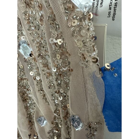 New Mac Duggal Pink Sequined Spaghetti V-Neck Tulle Dress 93566 Size 8 - Picture 5 of 15